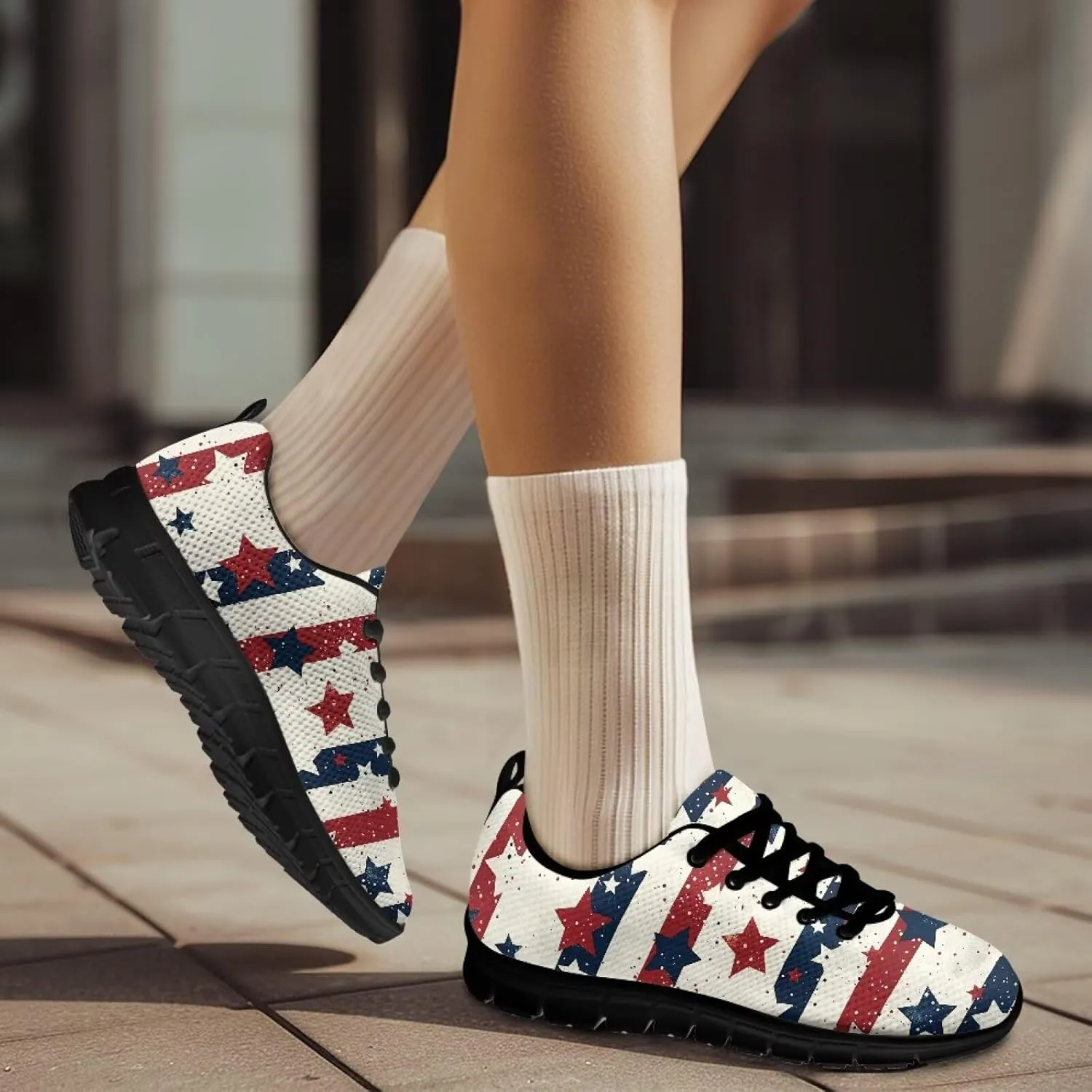 Womens Walking Shoes Non Slip Gym Workout Sneakers Popular Lace-Up Lightweight Comfort Cushion Shoes for Outdoor Size 5-12 Black Sole