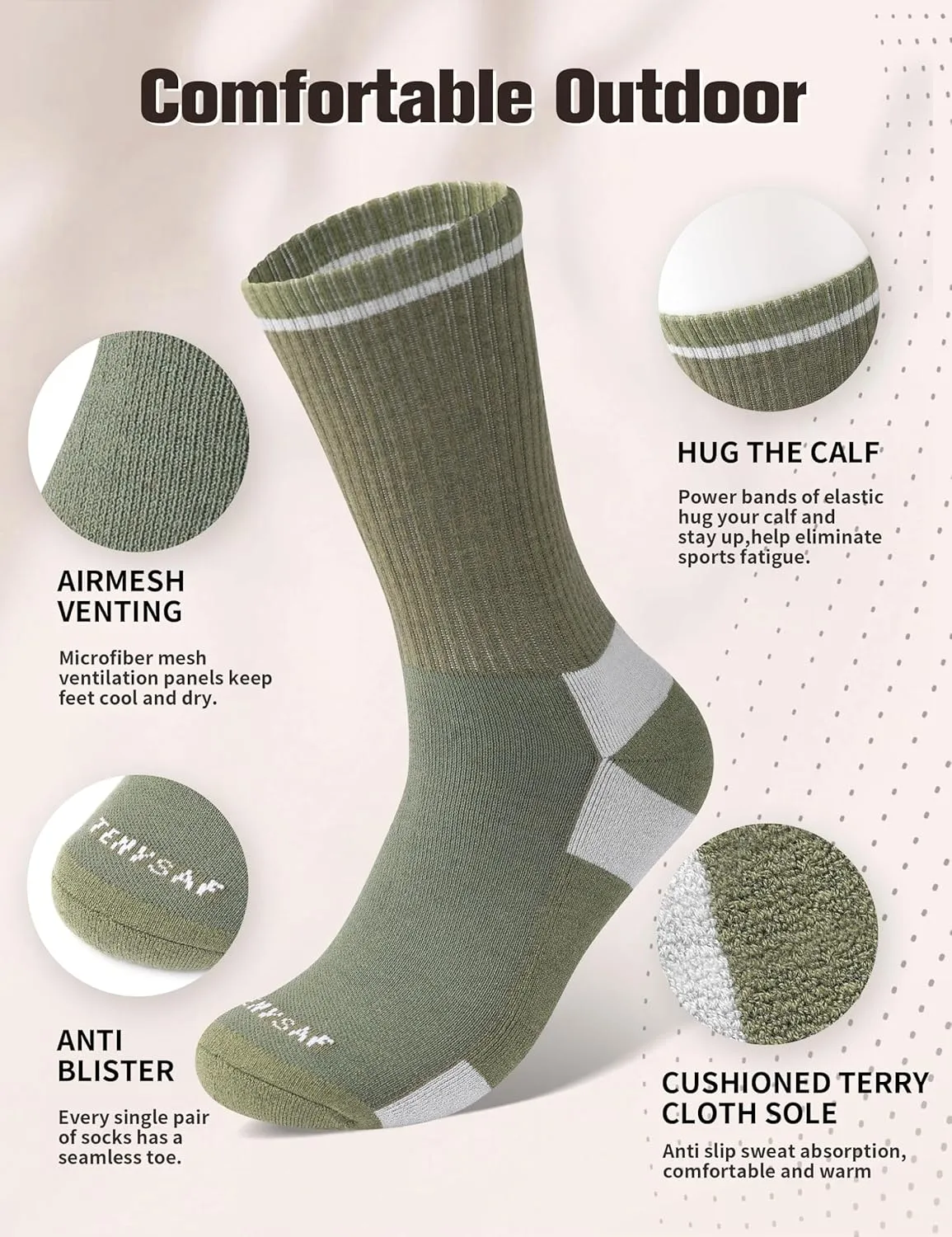 Wool Hiking Socks for Men - Women Lightweight Crew Merino Wool Socks with Cushion for Camping Hunting Work,4 pack