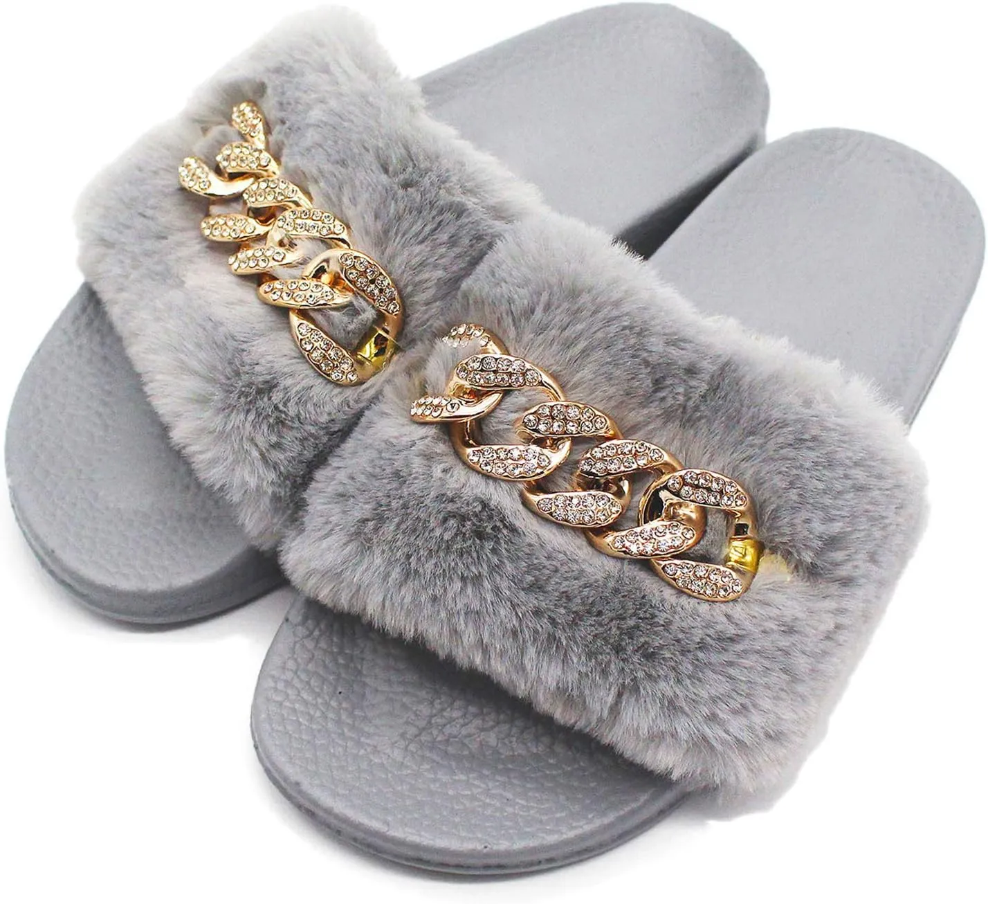 xsby Women's Soft Faux Fur Flat Slide Sandals Comfortable Slipper