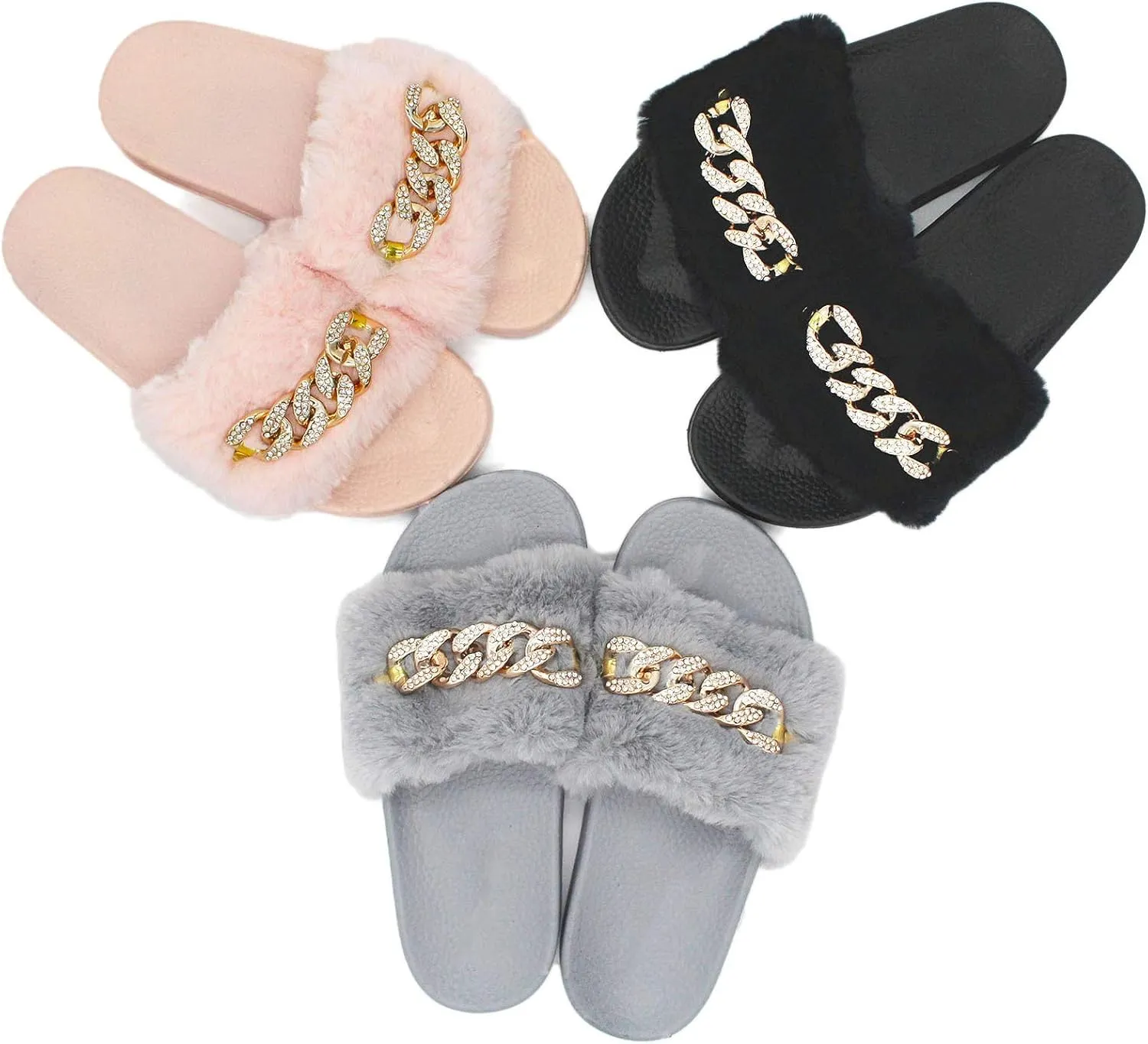 xsby Women's Soft Faux Fur Flat Slide Sandals Comfortable Slipper