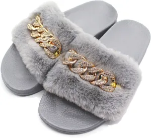 xsby Women's Soft Faux Fur Flat Slide Sandals Comfortable Slipper
