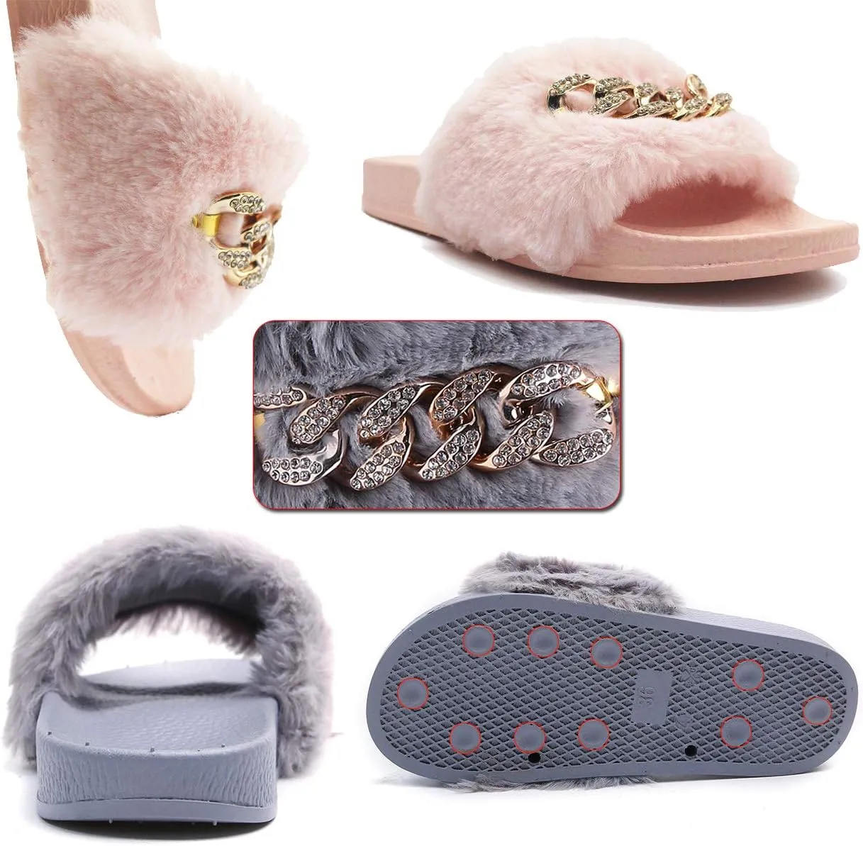 xsby Women's Soft Faux Fur Flat Slide Sandals Comfortable Slipper