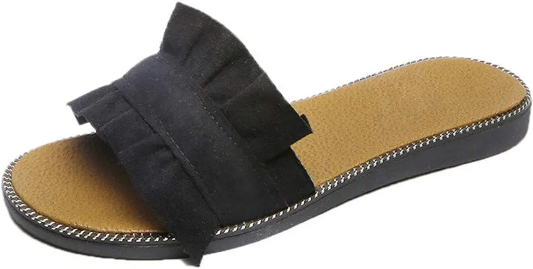 xsby Womens Soft Open Toe Slip on Flat Slide Sandals