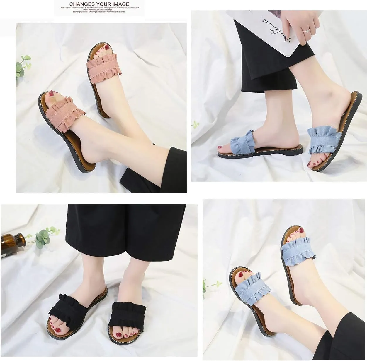 xsby Womens Soft Open Toe Slip on Flat Slide Sandals
