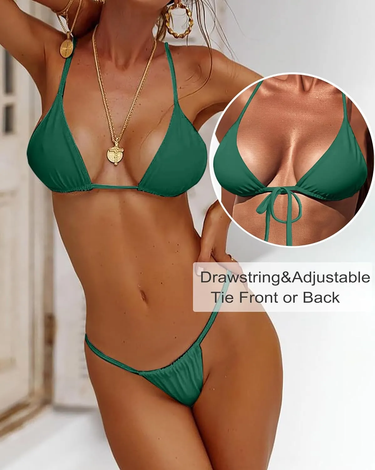 XUNYU Thong Bikini Sets for Women - Brazilian Micro String Bikinis Sexy Two Piece Swimsuit Triangle Top Halter Bathing Suits