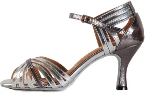 YKXLM Women's Ballroom Latin Dance Shoes Salsa Samba Tango Bachata Kizomba Social Dance Shoes for Women and Girls,Model USYCL018-6,Silver,8.5US
