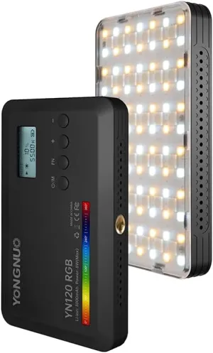 YONGNUO YN120RGB LED Mini Lights, Camera Video Light 360 Full Color Portable Photography Lighting with 3 Cold Shoe, 3000mAh 8W Rechargeable CRI 95  2500-9900K Color Tempreature