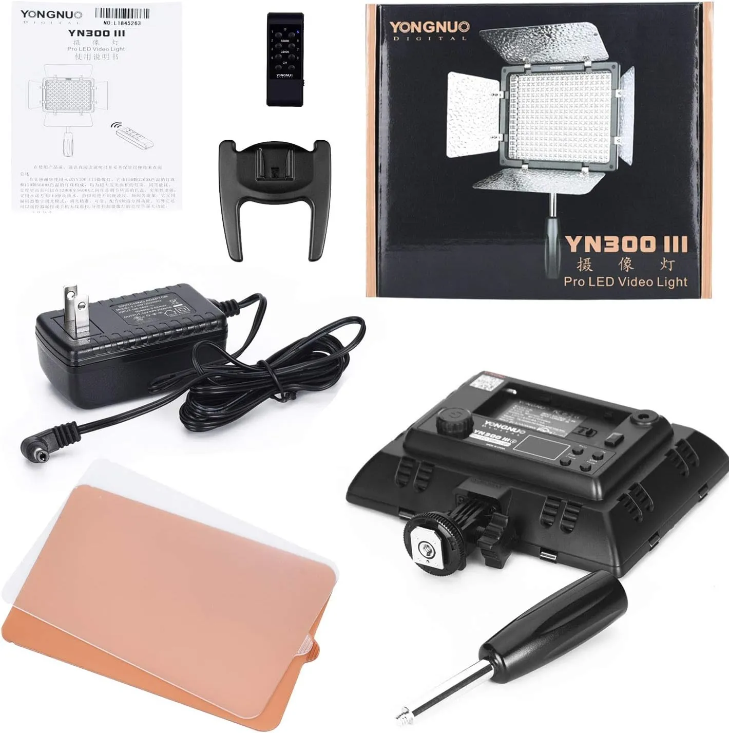 YONGNUO YN300 III YN-300 III LED Camera Video Light Panel with 12V2A AC Adapter Adjustable Color Temperature 5600K