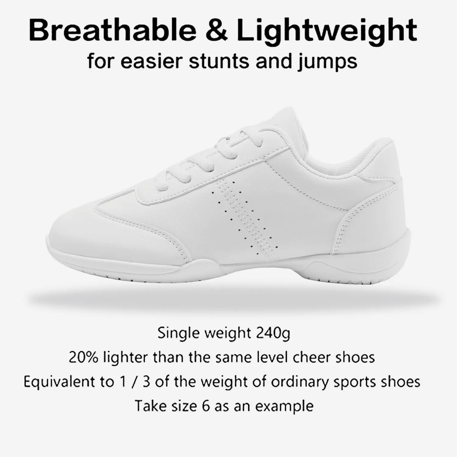 Youth Cheer Shoes Girls White Cheerleading Shoes Dance Athletic Training Breathable Fabric Dancing Lightweight Competition Comfortable Sport Kids Girls Cheer Sneakers