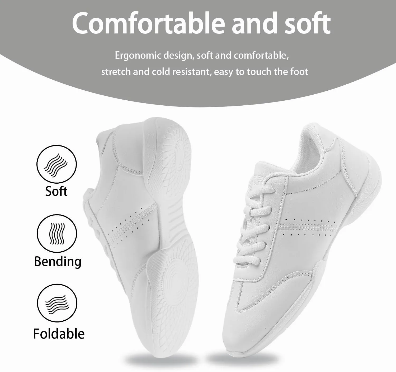 Youth Cheer Shoes Girls White Cheerleading Shoes Dance Athletic Training Breathable Fabric Dancing Lightweight Competition Comfortable Sport Kids Girls Cheer Sneakers