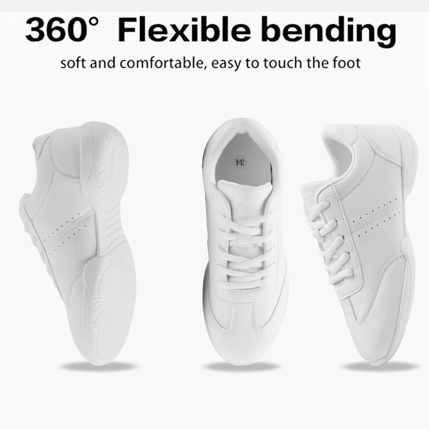 Youth Cheer Shoes Girls White Cheerleading Shoes Dance Athletic Training Breathable Fabric Dancing Lightweight Competition Comfortable Sport Kids Girls Cheer Sneakers