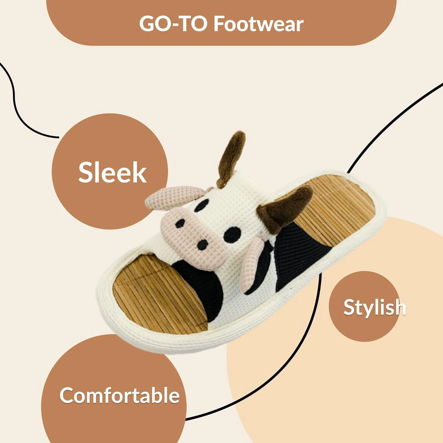 zenley - Cow Bamboo Slippers with Non-Slip Sole Women and Men Indoor, Organic Soft Cotton Cartoon Animal Slippers