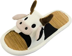 zenley - Cow Bamboo Slippers with Non-Slip Sole Women and Men Indoor, Organic Soft Cotton Cartoon Animal Slippers