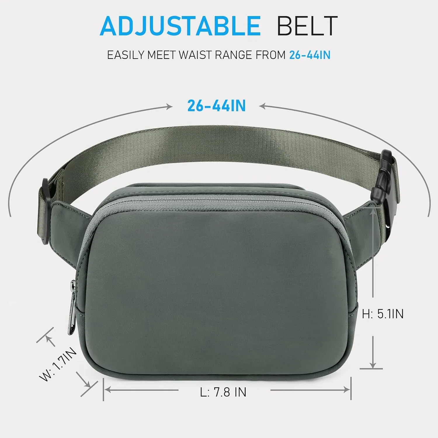 ZORFIN Belt Bag for Women Men Fashionable Crossbody Fanny Packs for Women with Adjustable Strap for Hiking Running Travel（Grey）